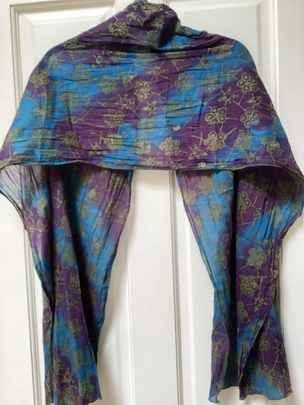 Blue, purple and gold shawl, wrap, scarf - 70